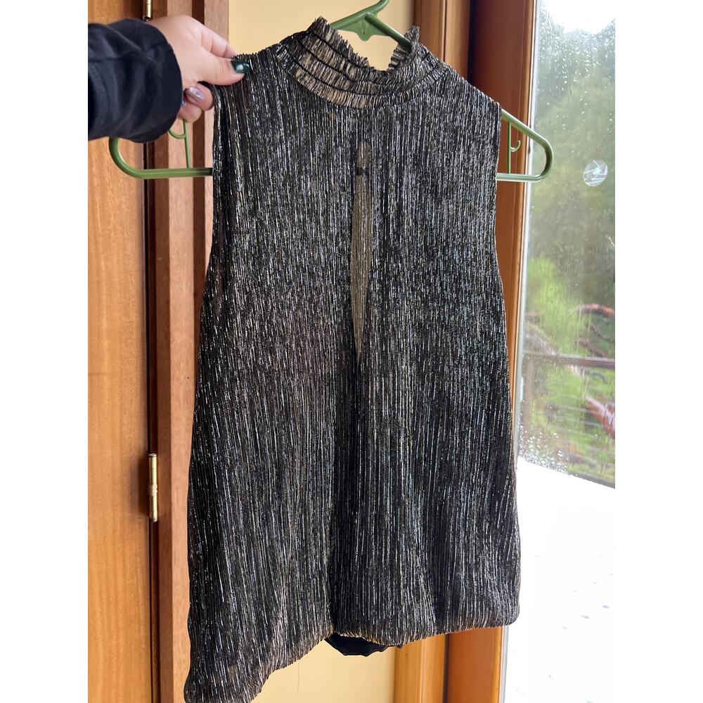 Banana Republic Gold Metallic Blouse Tank with Cross Over Open Back- size Small